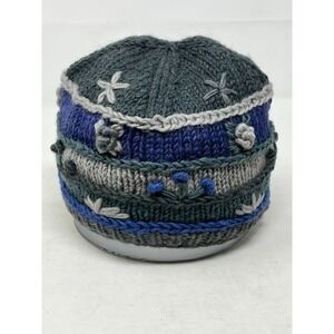 NWT Cheveaux Woolen Beanie Hat Hand Made in Nepal Lined Gray Indigo